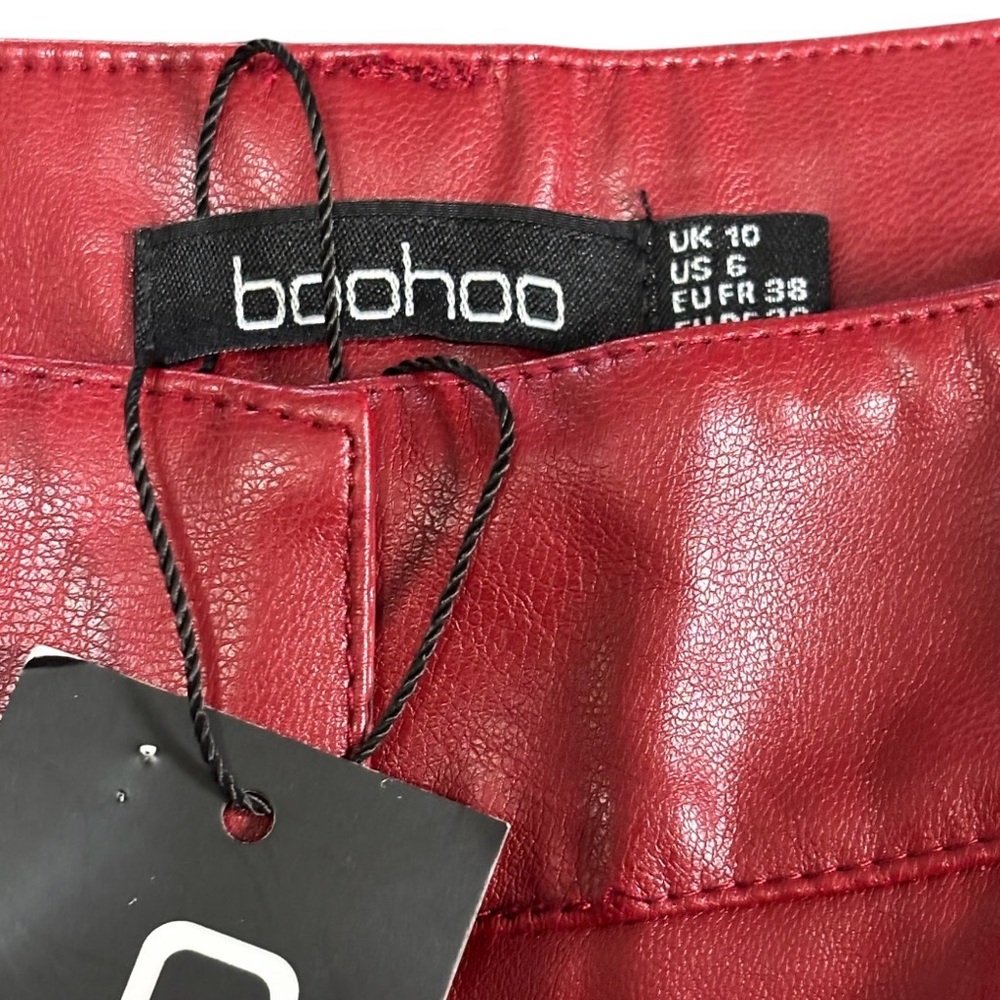Faux Leather Wide Leg Pants Split Hem Red High Rise Trendy NWT Sz 6 - Picture 5 of 5
